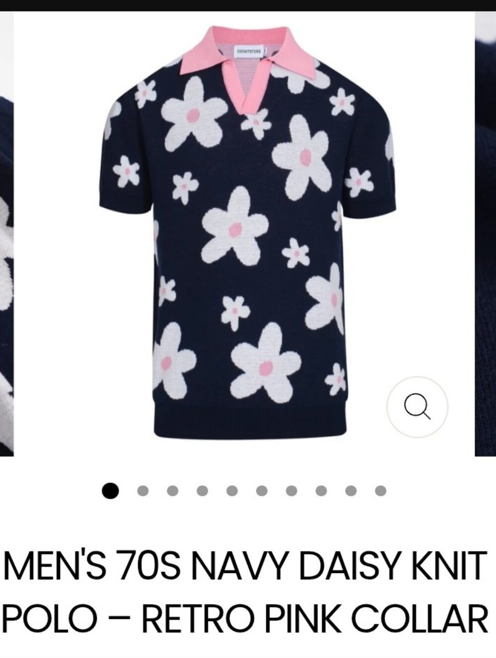 Oxknit Navy Daisy Knit Polo with Pink Collar